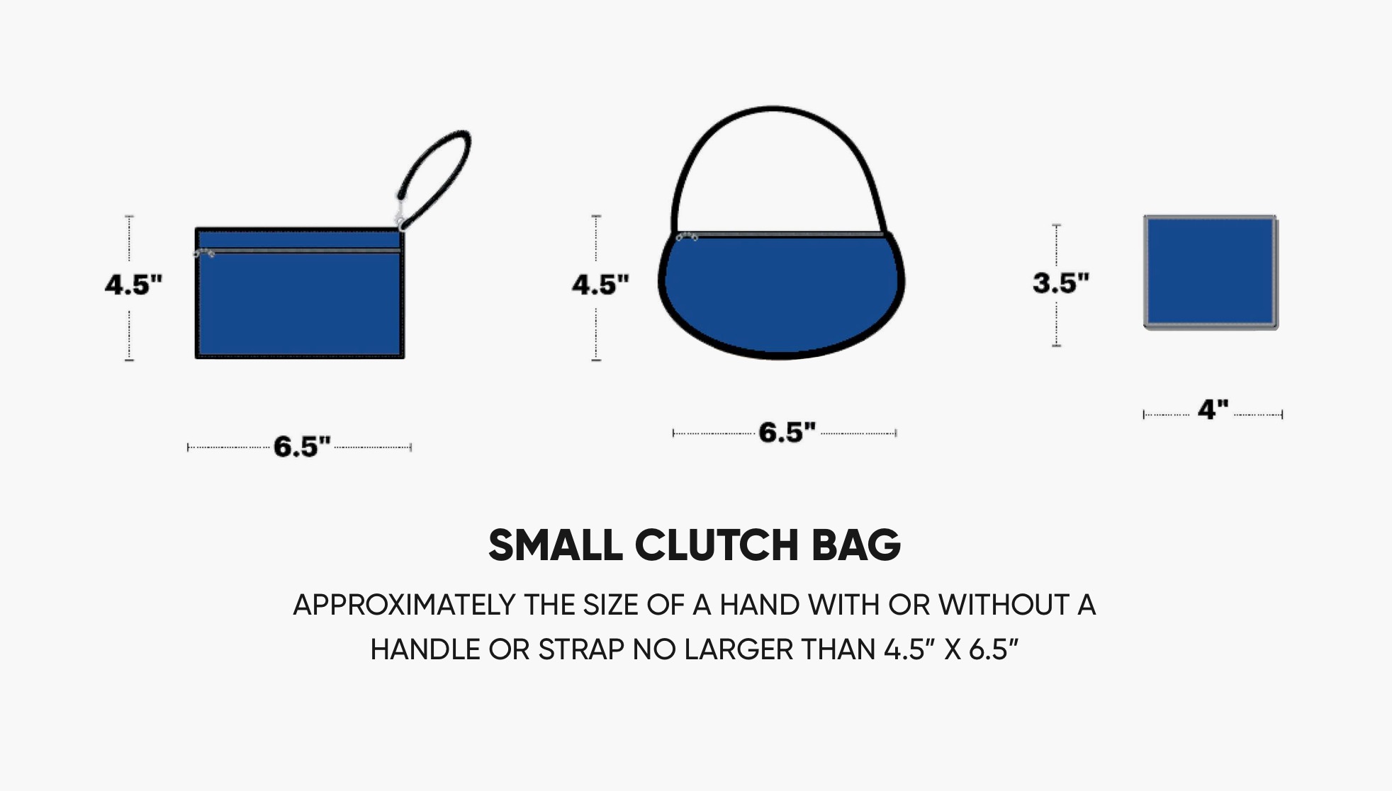 Approved sizes for small clutch bags
